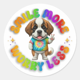 Cute Puppy Positive Mental Health Colourful Fun Classic Round Sticker