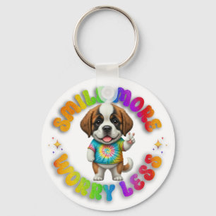 Cute Puppy Positive Mental Health Colourful Fun  Key Ring