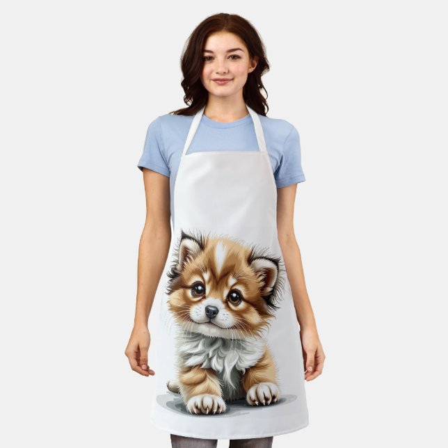 Cute Puppy Print Apron (Worn)