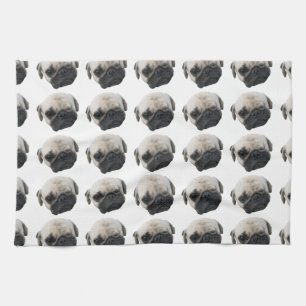 Cute Puppy Pug Dog Friend ... かわいい 子犬 Tea Towel