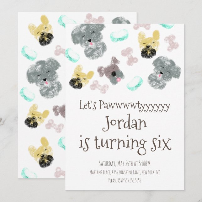 Cute Puppy Pup Dog Pawtyyy Birthday Party  Invitation (Front/Back)