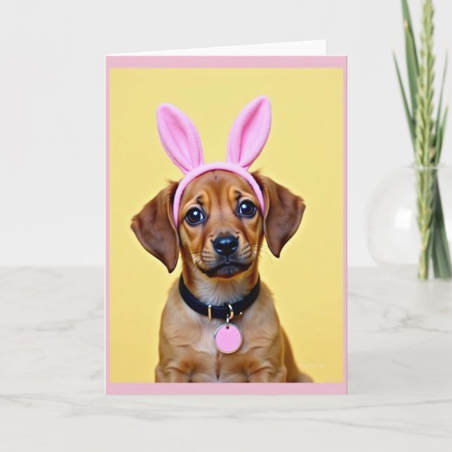Cute Puppy Rabbit Ears Card (Front)