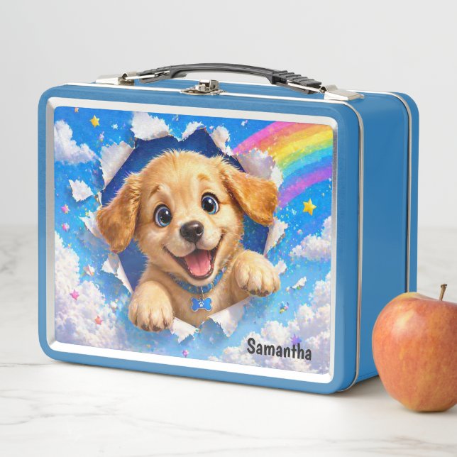 Cute Puppy Rainbow  Dog Breaking Through  Metal Lunch Box (In Situ)