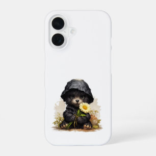 Cute Puppy Raincoat iPhone 16 Case Floral