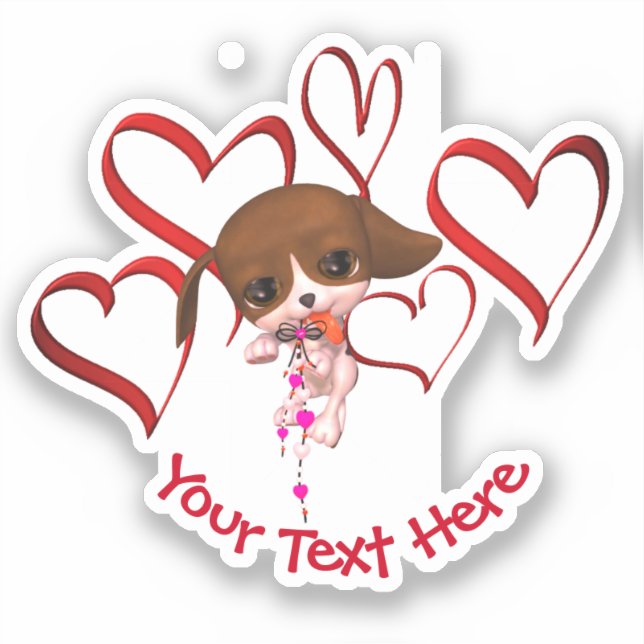 Cute Puppy Red Hearts Personalised  (Front)
