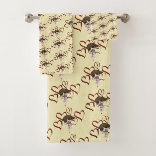 Cute Puppy Red Hearts Personalised Bath Towel Set