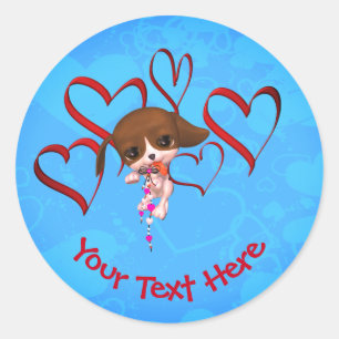 Cute Puppy Red Hearts Personalised Classic Round Sticker