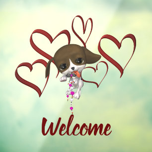 Cute Puppy Red Hearts Welcome