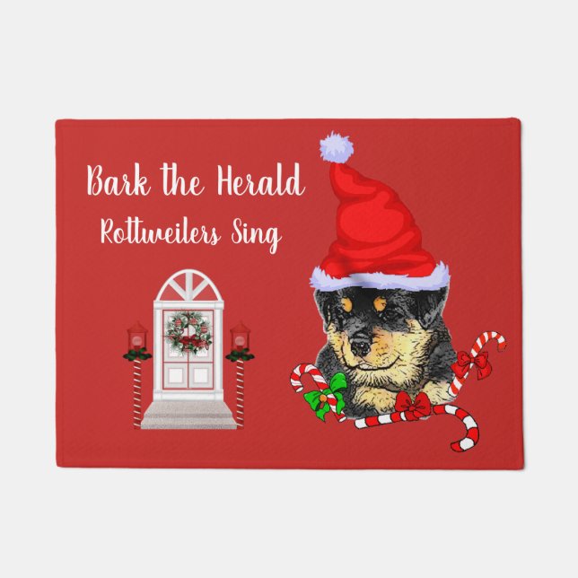 Cute Puppy Rottweiler Santa Christmas  Doormat (Front)