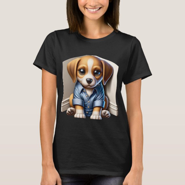 Cute Puppy sad mood T-Shirt (Front)