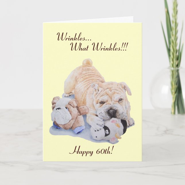 Cute puppy shar pei dog and teddy funny 60th card (Front)