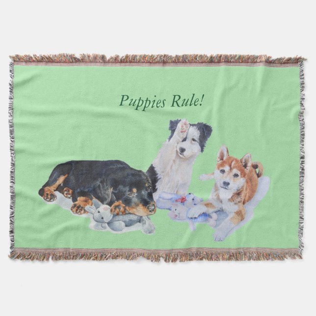 cute puppy sheba inu rotty collie and teddies throw blanket (Front)
