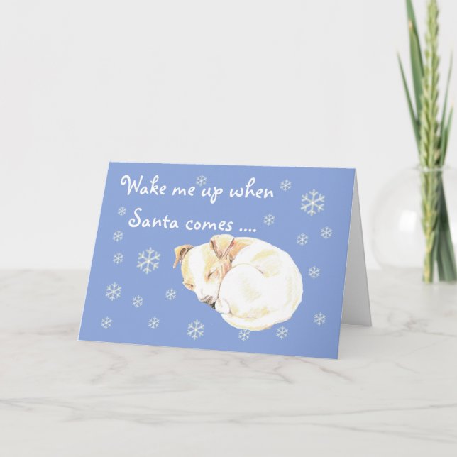 Cute Puppy Snowflakes Blue Christmas Holiday Card (Front)
