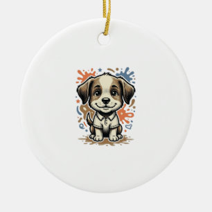 Cute Puppy Splash Engraving Vector Design_1 Ceramic Ornament