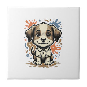 Cute Puppy Splash Engraving Vector Design_1 Ceramic Tile