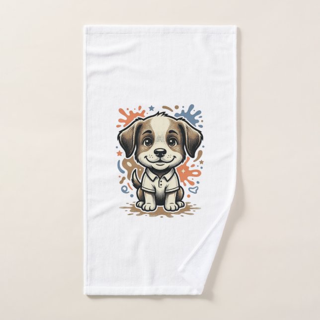 Cute Puppy Splash Engraving Vector Design_1 Hand Towel (Hand Towel)