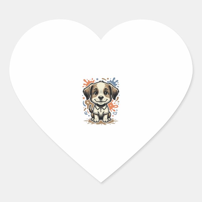 Cute Puppy Splash Engraving Vector Design_1 Heart Sticker (Front)