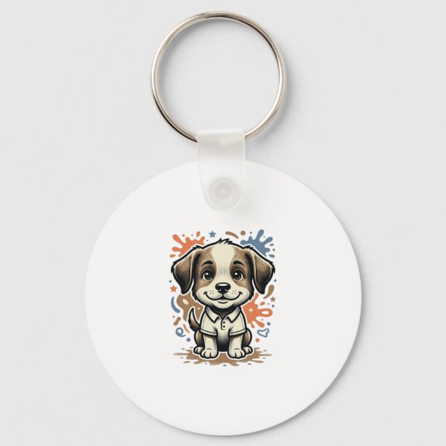 Cute Puppy Splash Engraving Vector Design_1 Key Ring (Front)