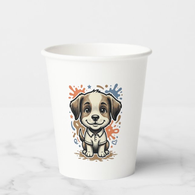 Cute Puppy Splash Engraving Vector Design_1 Paper Cups (Front)
