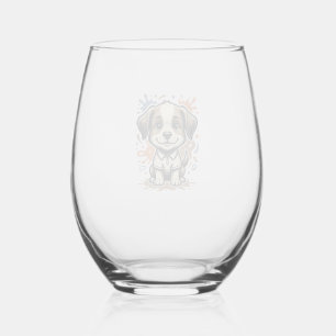 Cute Puppy Splash Engraving Vector Design_1 Stemless Wine Glass