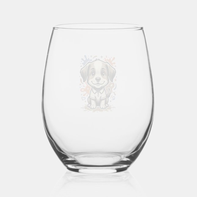 Cute Puppy Splash Engraving Vector Design_1 Stemless Wine Glass (Front)