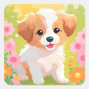 Cute Puppy Square Sticker
