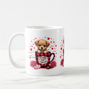 Cute Puppy Valentine Buffalo Plaid Aesthetic Mug