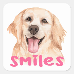 Cute Puppy Watercolor Dog Hello Golden Retriever Square Sticker