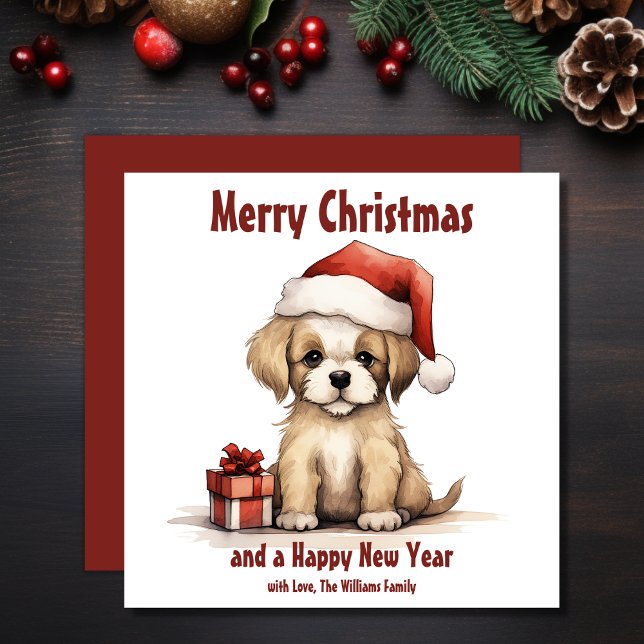 Cute Puppy Wearing a Santa Hat Dog Christmas Holiday Card (Cute Puppy Wearing a Santa Hat Dog Christmas Holiday Card)