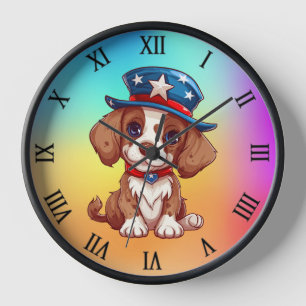 Cute Puppy wearing American Hat-71009 Clock