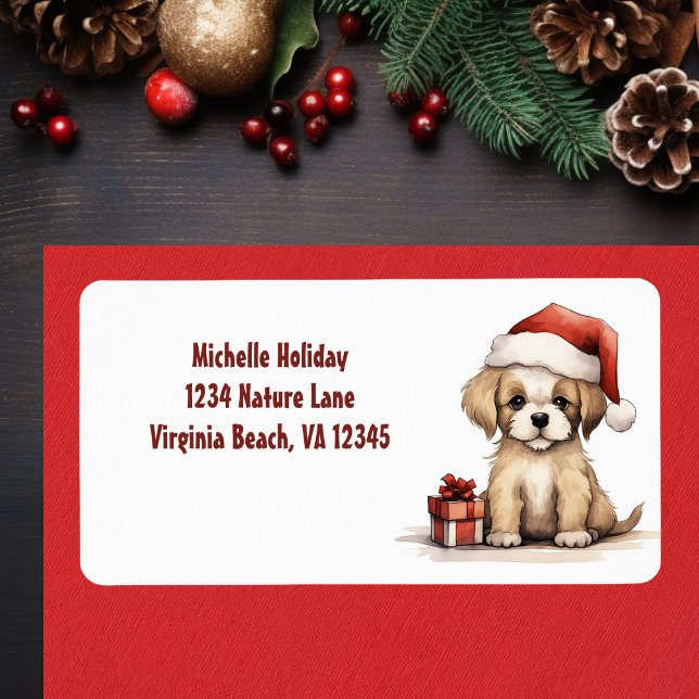 Cute Puppy Wearing Santa Hat Dog Christmas Address Label (Cute Puppy Wearing Santa Hat Dog Christmas Address Label)