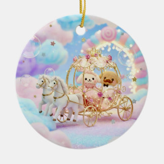 Cute Puppy Wedding Fairytale Carriage Ceramic Ornament