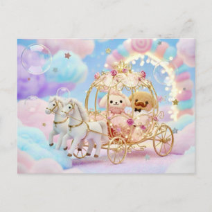 Cute Puppy Wedding Fairytale Carriage Postcard