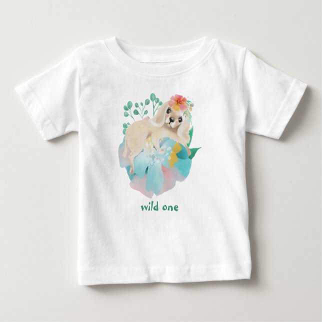 Cute Puppy Wild One Baby Girl First Birthday Baby T-Shirt (Front)