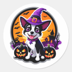 Cute Puppy Witch Hat Halloween 🎃 Classic Round Sticker