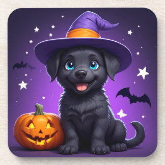 Cute Puppy Witch Hat Halloween 🐶 Coaster