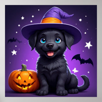 Cute Puppy Witch Hat Halloween 🐶 Poster