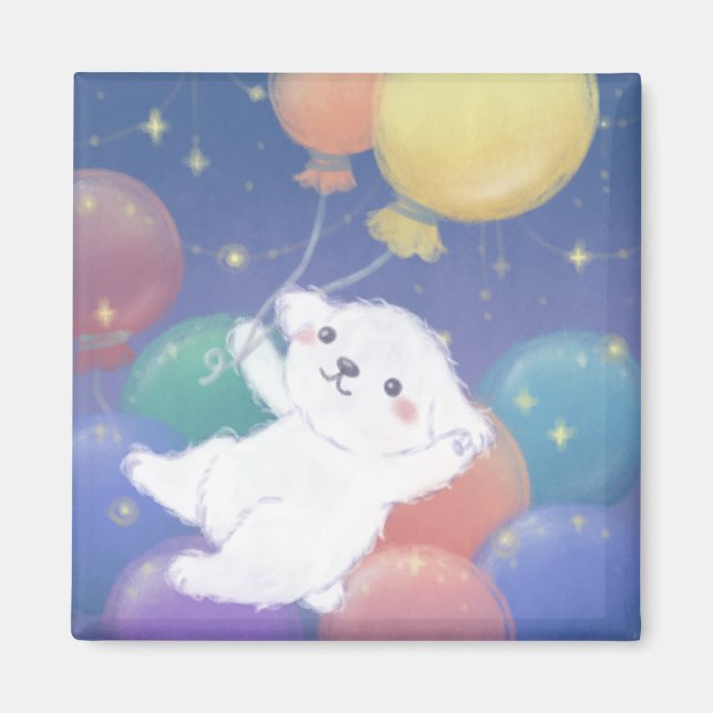 Cute Puppy with Balloons & Stars Magnet (Front)