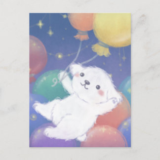 Cute Puppy with Balloons & Stars Postcard