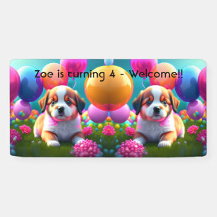 Cute puppy with balloons - sweet Kids Birthday Banner