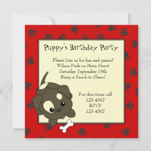 Cute Puppy with Bone Invitation