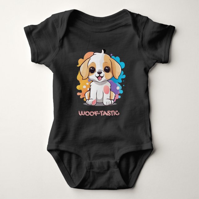 Cute Puppy with Colourful Spots Baby Bodysuit (Front)