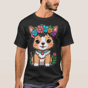 Cute Puppy with Flower Crown - Adorable Canine Art T-Shirt