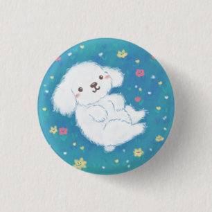 Cute Puppy with Flowers 3 Cm Round Badge