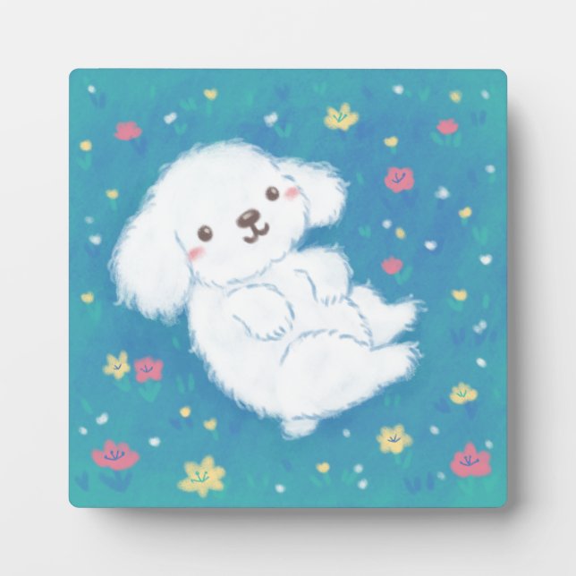 Cute Puppy with Flowers Plaque (Front)