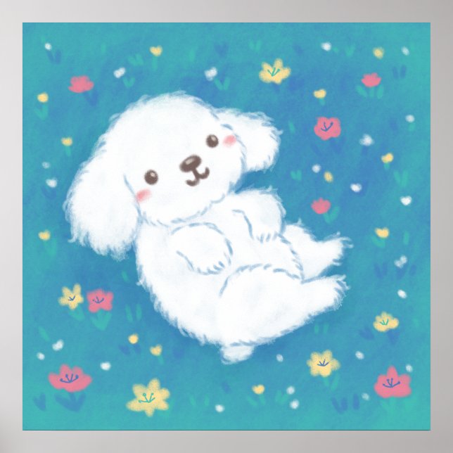 Cute Puppy with Flowers Poster (Front)