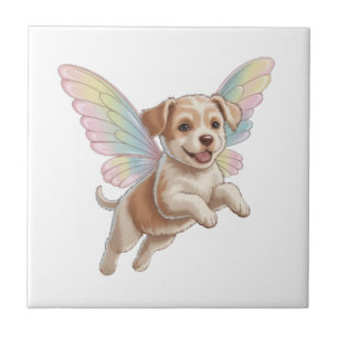Cute Puppy with Glowing Fairy Wings — Magical Pet Ceramic Tile