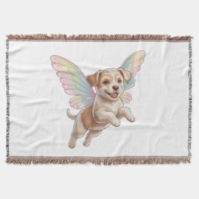 Cute Puppy with Glowing Fairy Wings — Magical Pet Throw Blanket (Front)