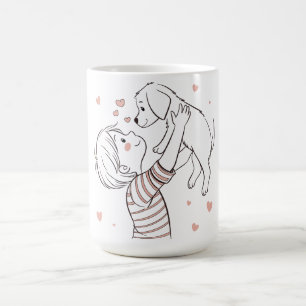 Cute Puppy with Happy Kid Cartoon Coffee Mug