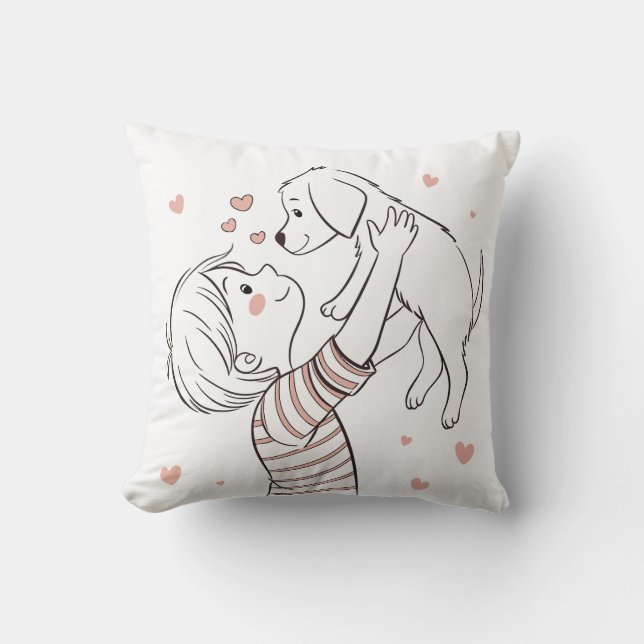Cute Puppy with Happy Kid Cartoon Cushion (Front)